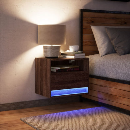 Nástěnný Noční Stolek S Led Osvětlením Hnědý Dub