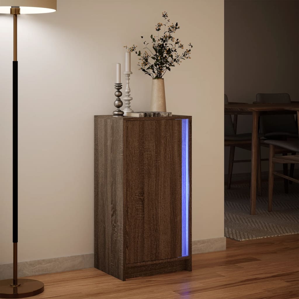Příborník S Led Hnědý Dub 42,5 X 34 X 85 Cm Kompozitní Dřevo