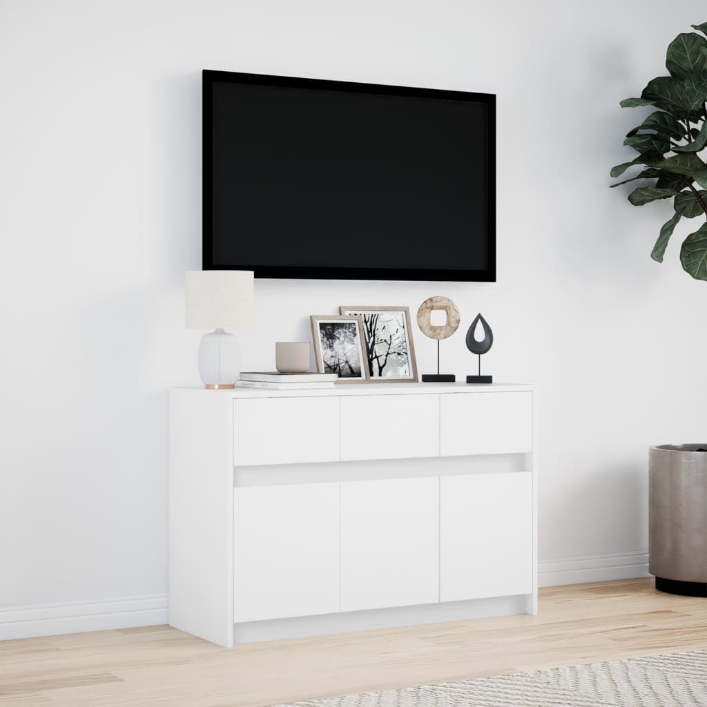 Tv Skříňka S Led Bílá 91 X 34 X 61 Cm Kompozitní Dřevo