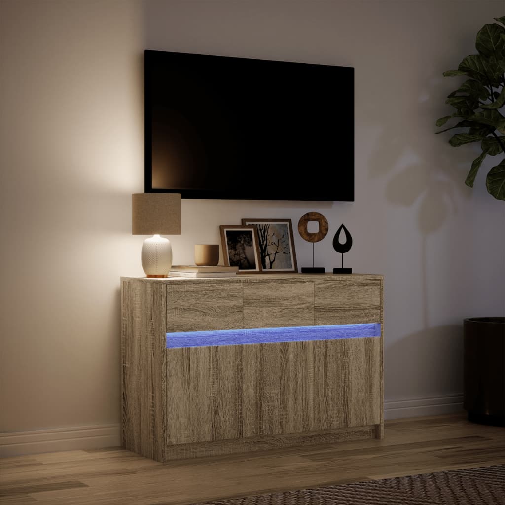 Tv Skříňka S Led 91 X 34 X 61 Cm Kompozitní Dřevo