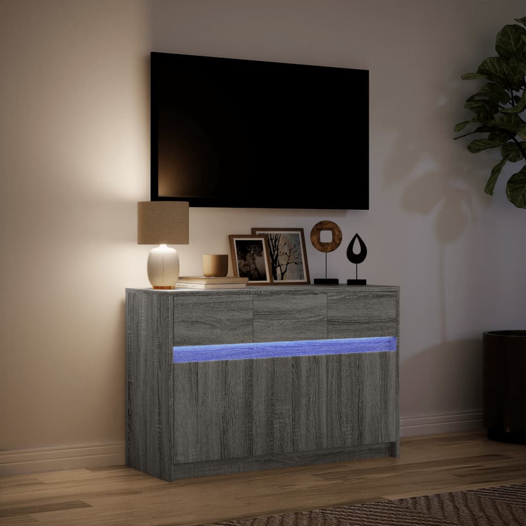 Tv Skříňka S Led Šedá Sonoma 91 X 34 X 61 Cm Kompozitní Dřevo