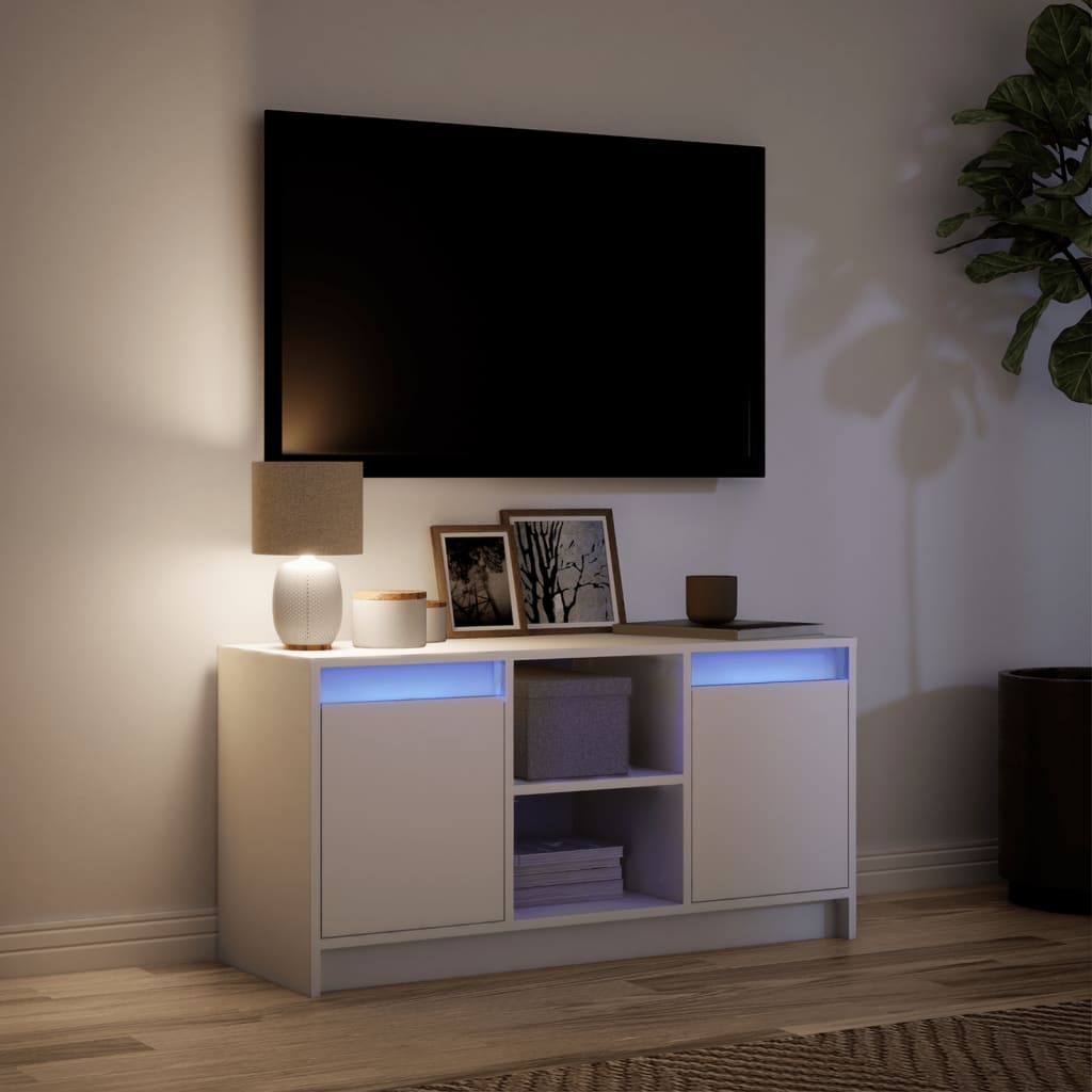 Tv Skříňka S Led Bílá 100 X 34 X 50 Cm Kompozitní Dřevo