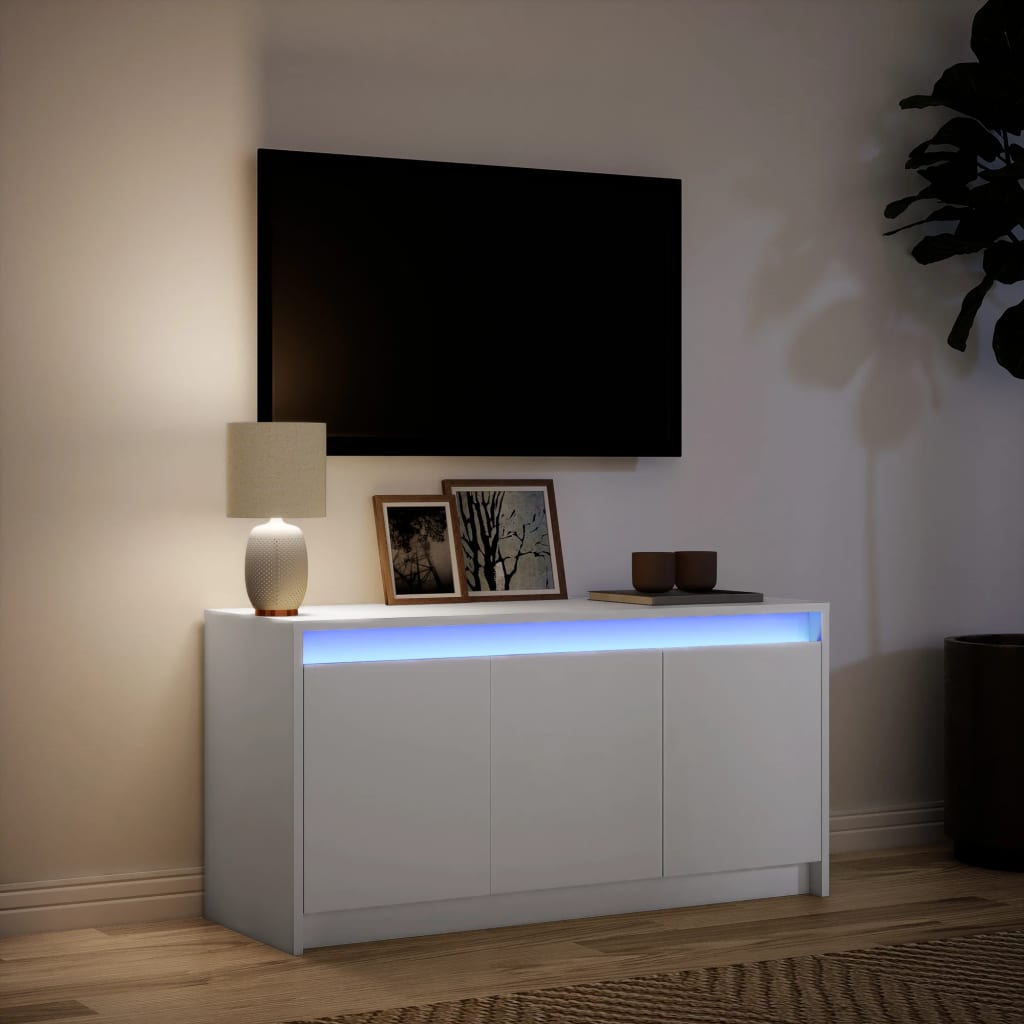 Tv Skříňka S Led Bílá 100 X 34 X 50 Cm Kompozitní Dřevo