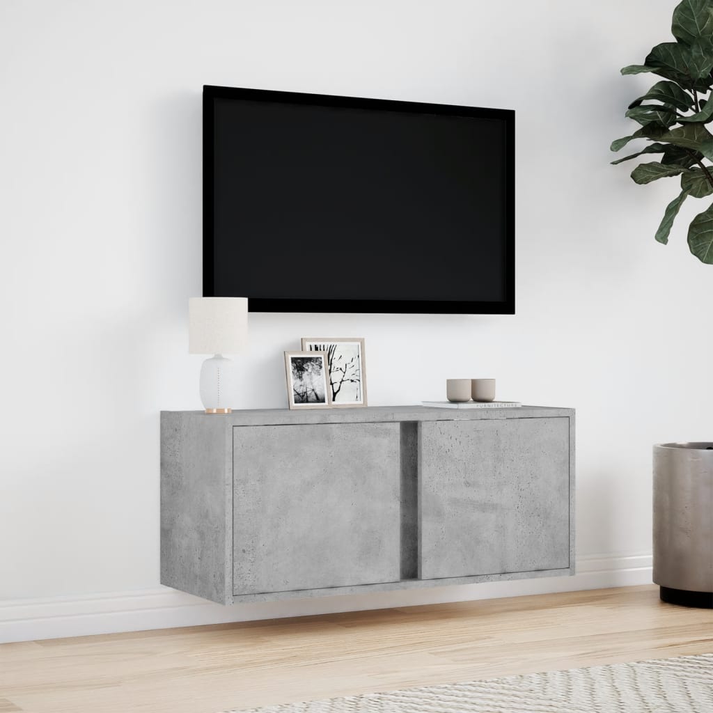 Nástěnná Tv Skříňka S Led Osvětlením Betonově Šedá 80X31X35 Cm