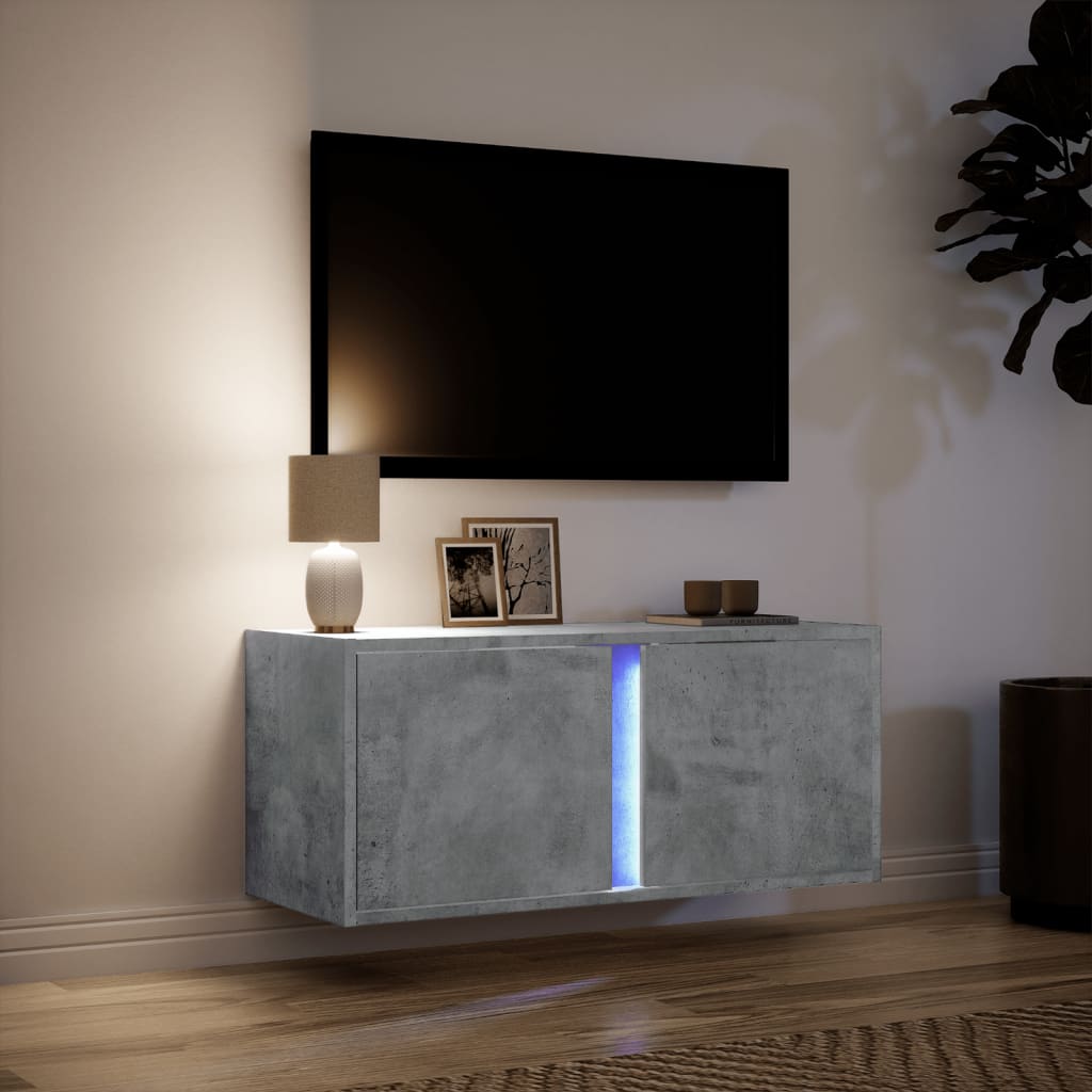 Nástěnná Tv Skříňka S Led Osvětlením Betonově Šedá 80X31X35 Cm