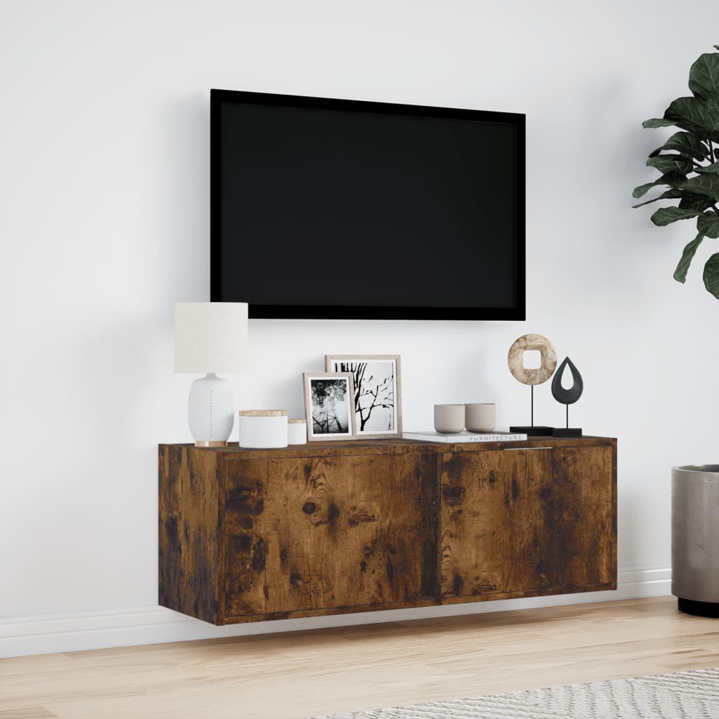 Nástěnná Tv Skříňka S Led Osvětlením Kouřový Dub 100X31X35 Cm