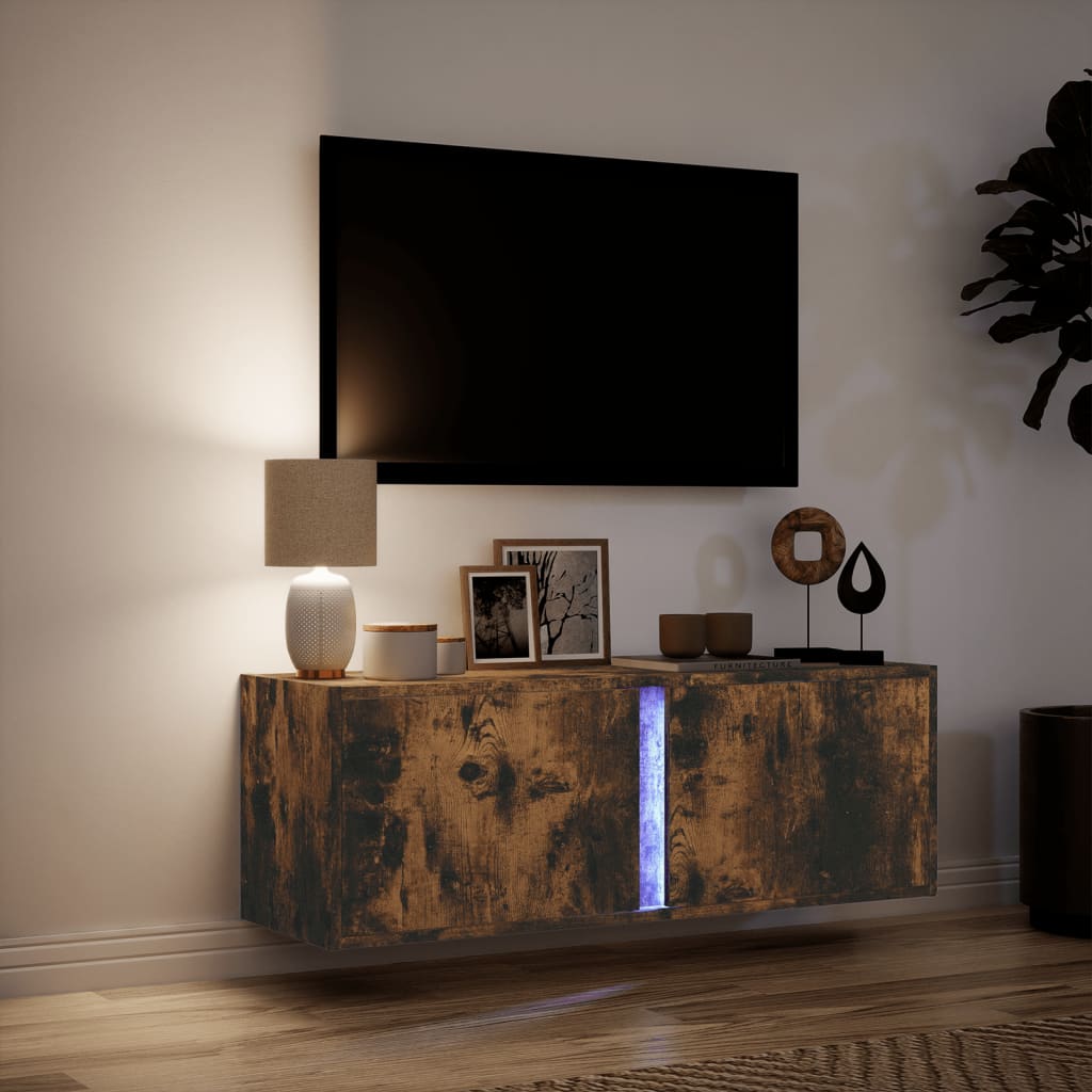 Nástěnná Tv Skříňka S Led Osvětlením Kouřový Dub 100X31X35 Cm