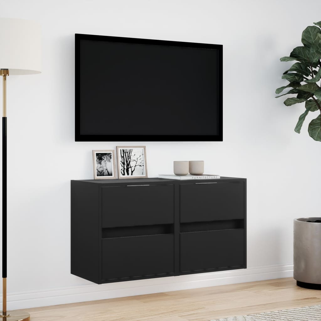 Nástěnné Tv Skříňky S Led Osvětlením 2 Ks Černé 41 X 31 X 45 Cm