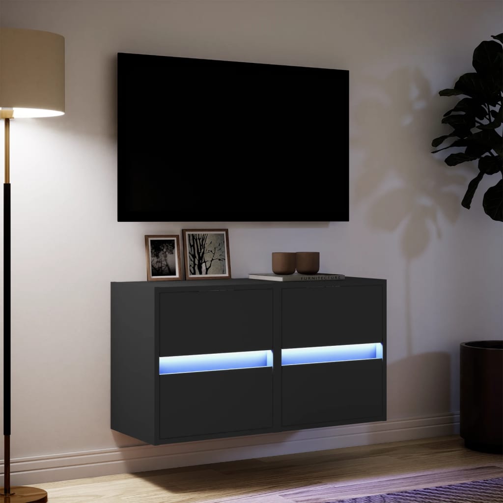 Nástěnné Tv Skříňky S Led Osvětlením 2 Ks Černé 41 X 31 X 45 Cm