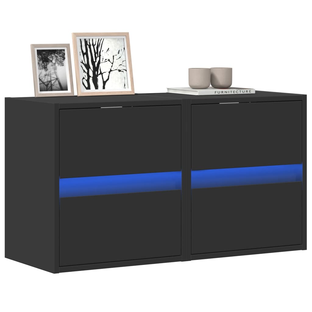 Nástěnné Tv Skříňky S Led Osvětlením 2 Ks Černé 41 X 31 X 45 Cm