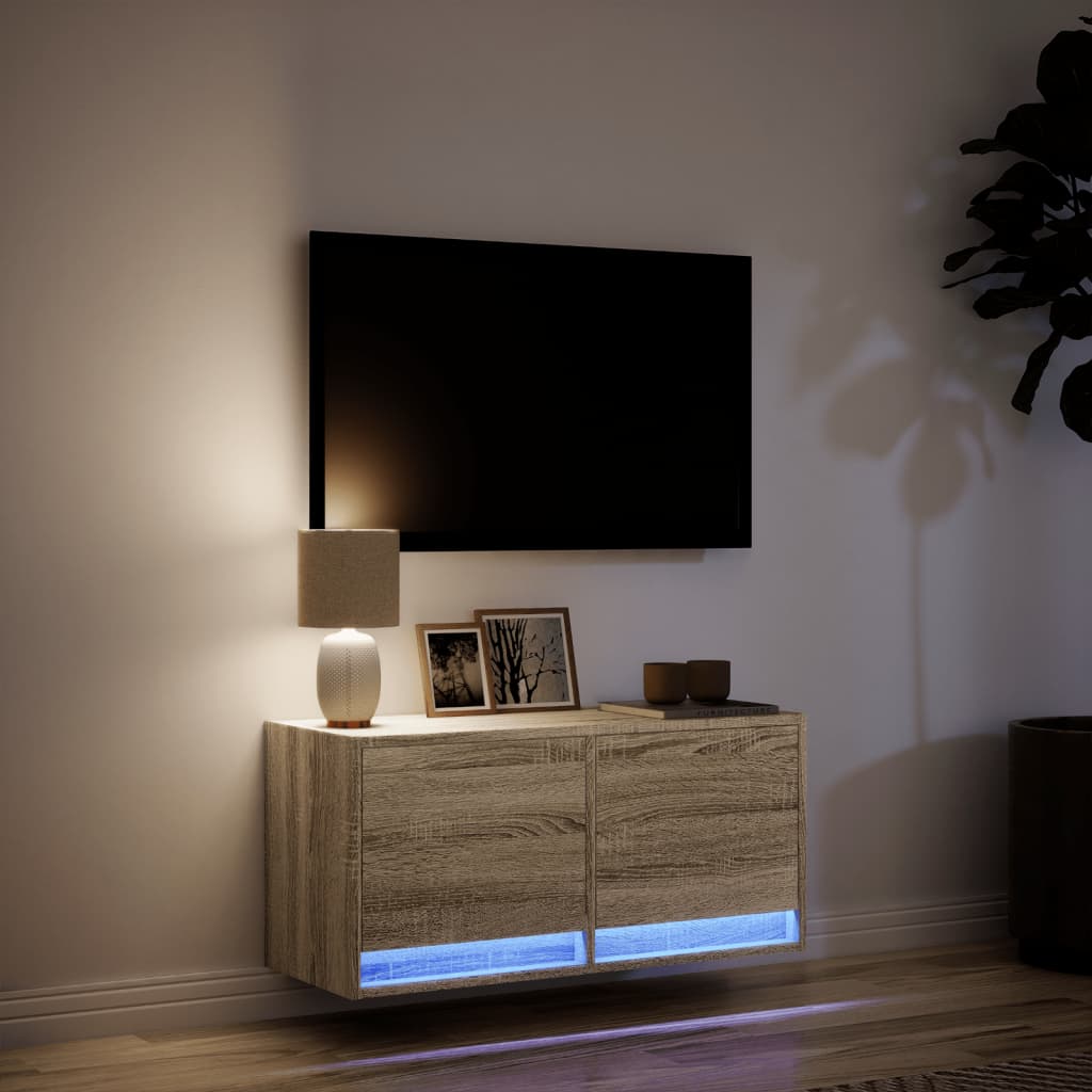 Nástěnná Tv Skříňka S Led Osvětlením 80 X 31 X 35 Cm
