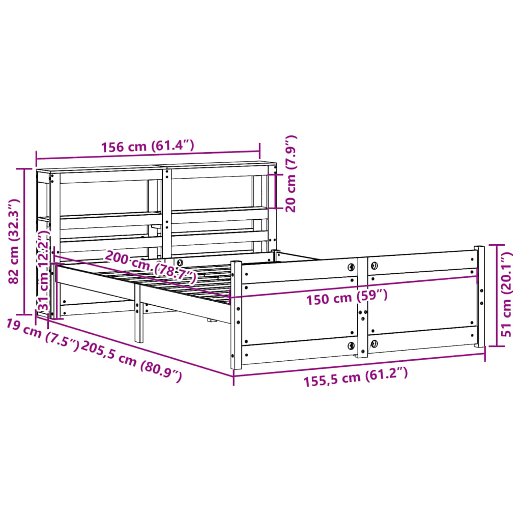 Rám Postele S Čelem Bílý 150X200 Cm Masivní Borovice