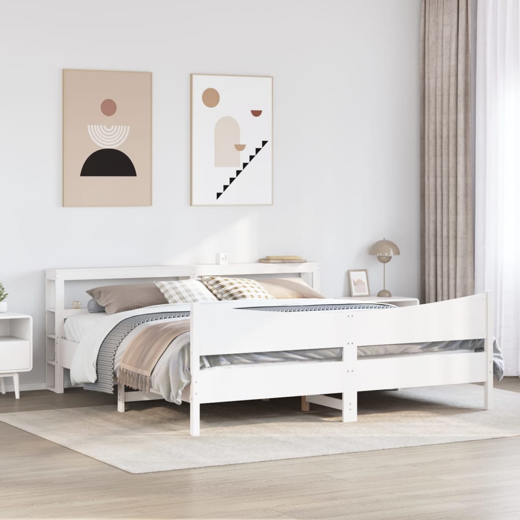 Rám Postele S Čelem Bílý 200 X 200 Cm Masivní Borové Dřevo