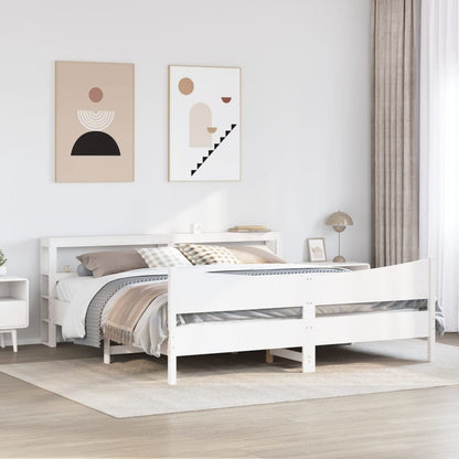 Rám Postele S Čelem Bílý 200 X 200 Cm Masivní Borové Dřevo