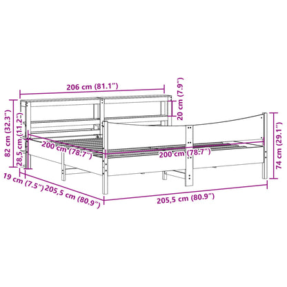 Rám Postele S Čelem Bílý 200 X 200 Cm Masivní Borové Dřevo