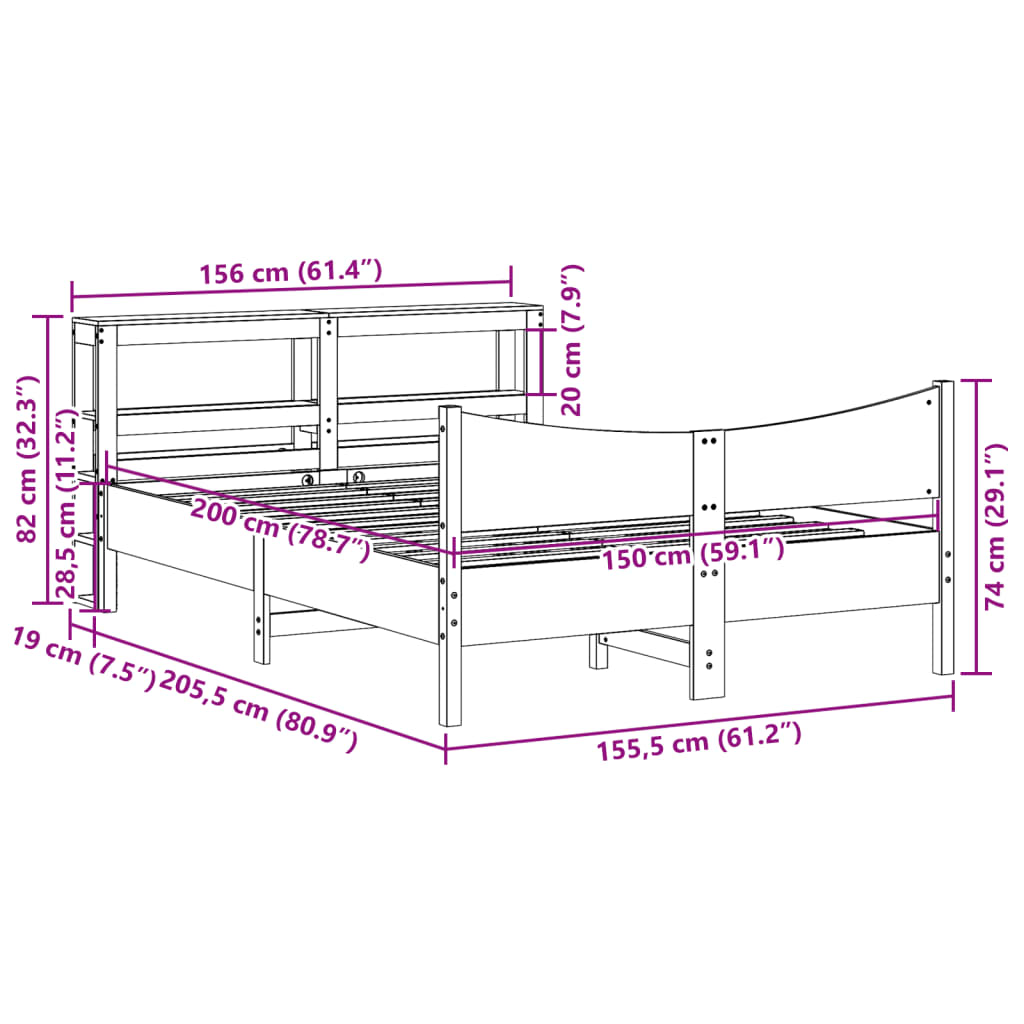 Rám Postele S Čelem Voskově Hnědý 150 X 200 Cm Masivní Borovice