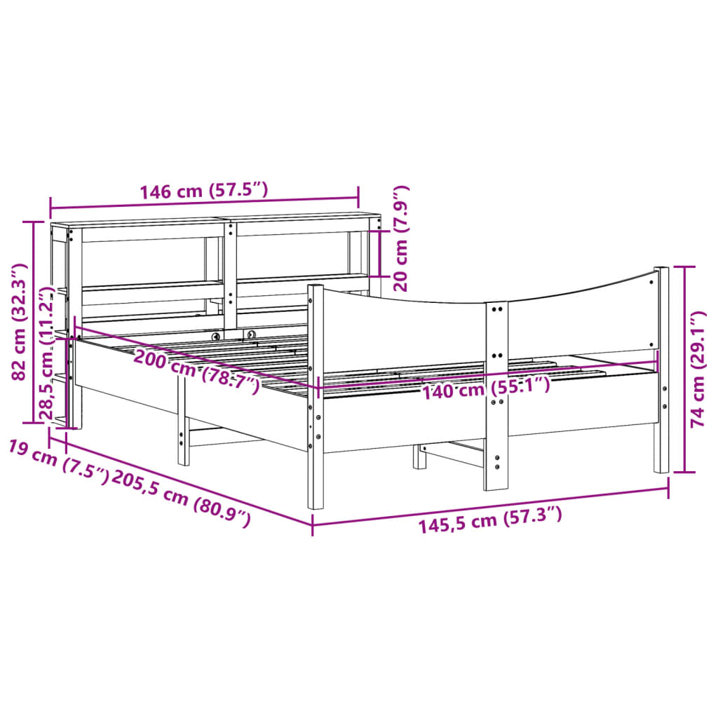 Rám Postele S Čelem Bílý 140 X 200 Cm Masivní Borové Dřevo