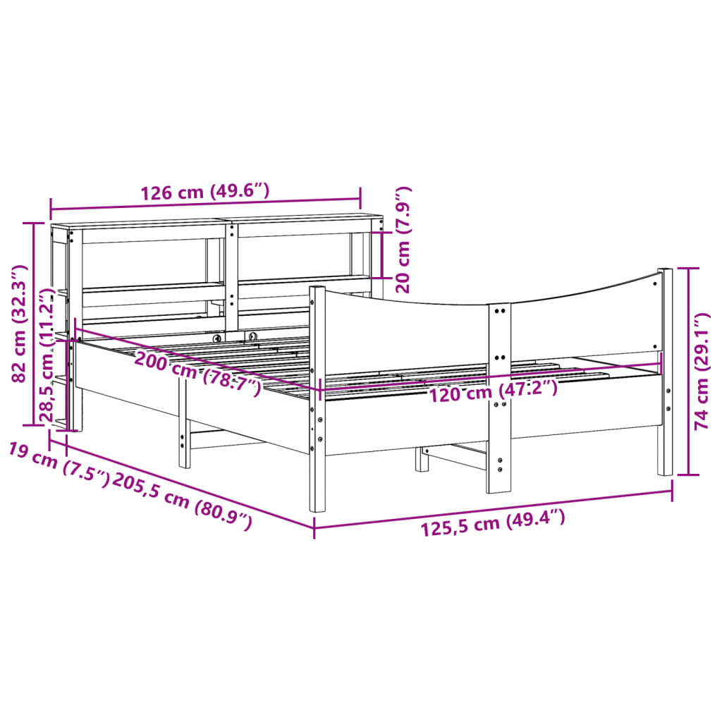 Rám Postele S Čelem Bílý 120 X 200 Cm Masivní Borové Dřevo