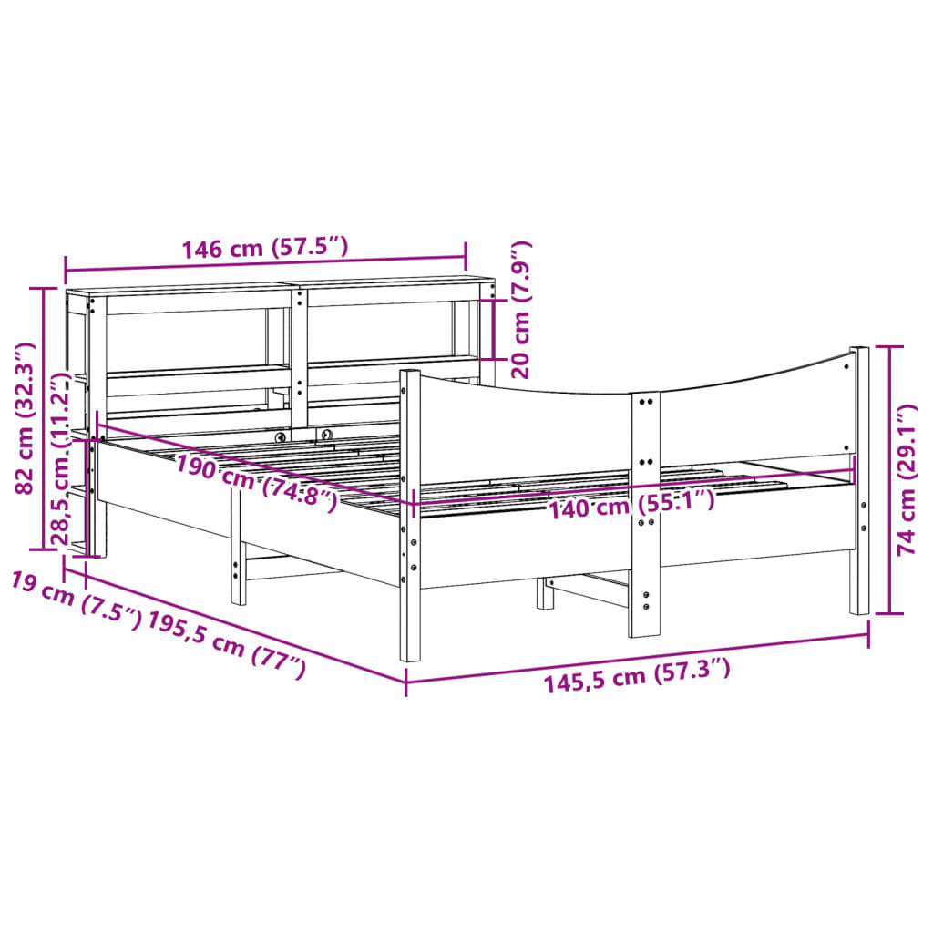 Rám Postele S Čelem 140 X 190 Cm Masivní Borovice
