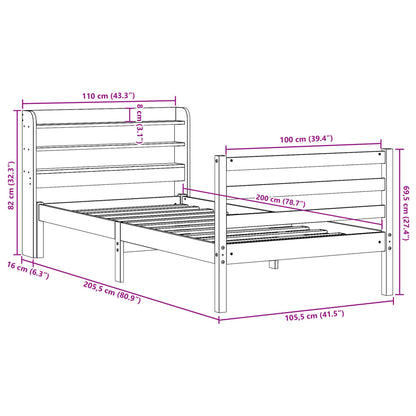Rám Postele S Čelem 100 X 200 Cm Masivní Borové Dřevo