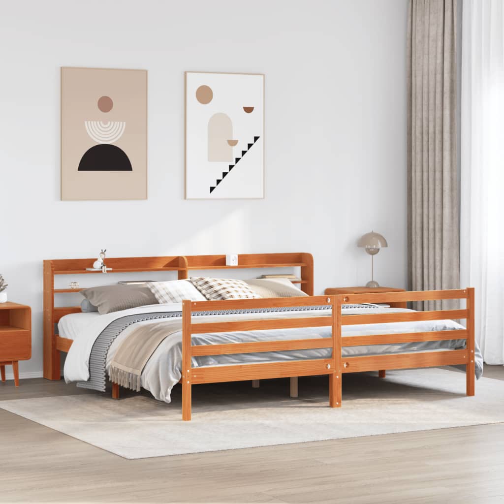 Postel Bez Matrace Voskově Hnědá 200 X 200 Cm Masivní Borovice