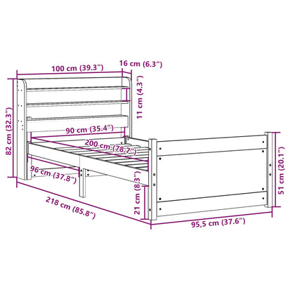 Rám Postele S Čelem 90 X 200 Cm Masivní Borové Dřevo