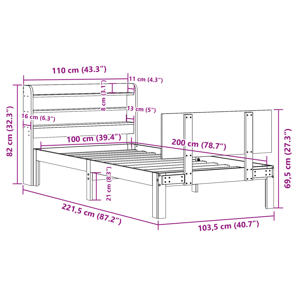 Rám Postele S Čelem Bez Matrace Bílý 100X200 Cm