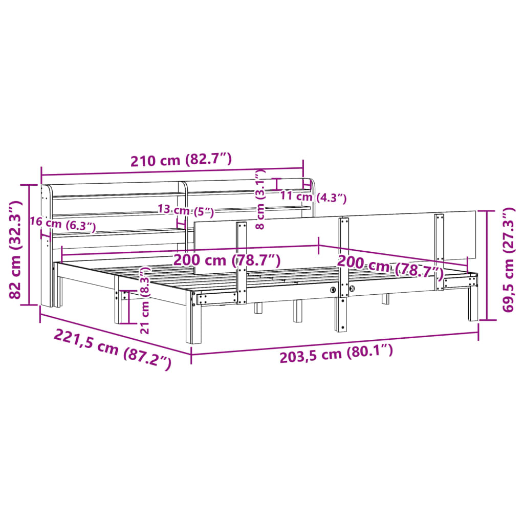 Rám Postele S Čelem 200 X 200 Cm Masivní Borové Dřevo