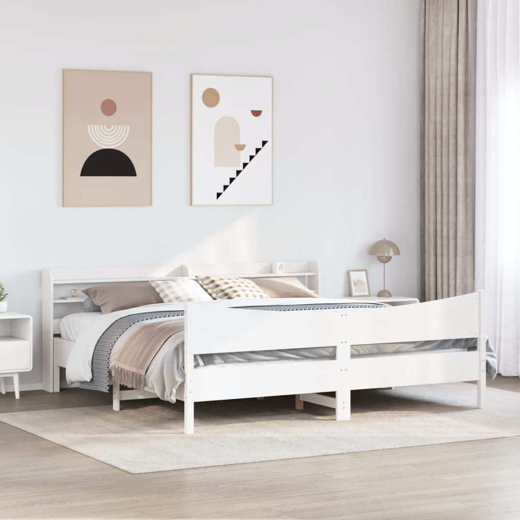 Rám Postele S Čelem Bílý 200 X 200 Cm Masivní Borové Dřevo