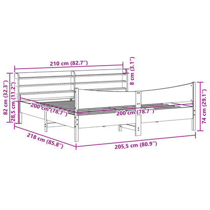 Rám Postele S Čelem Bílý 200 X 200 Cm Masivní Borové Dřevo