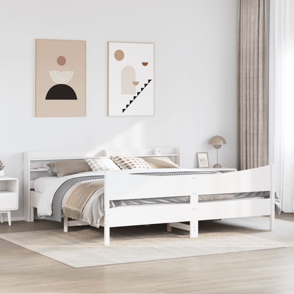 Rám Postele S Čelem Bílý 180 X 200 Cm Masivní Borovice