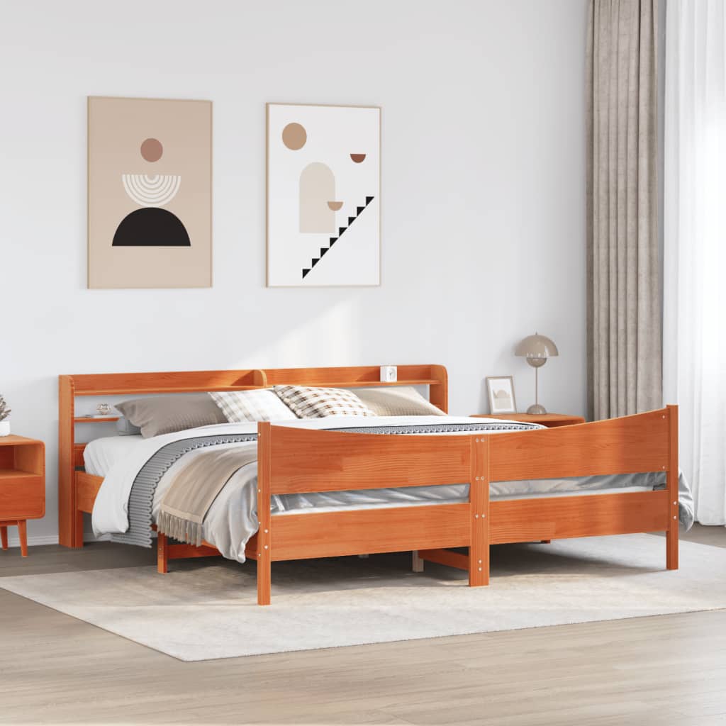 Rám Postele S Čelem Voskově Hnědý 180X200 Cm Masivní Borovice
