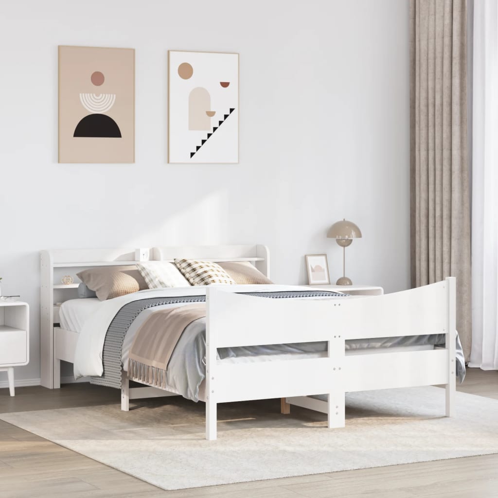 Rám Postele S Čelem Bílý 160 X 200 Cm Masivní Borové Dřevo