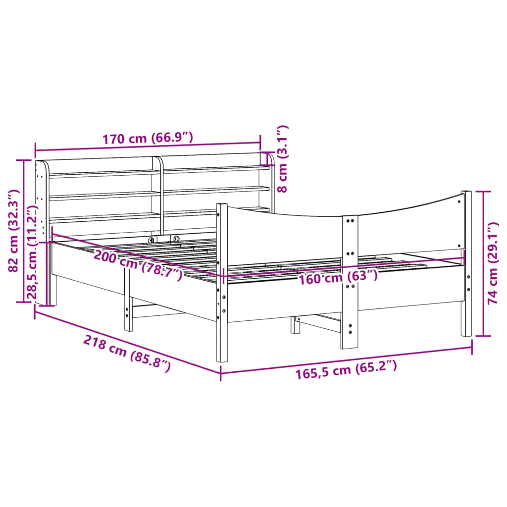 Rám Postele S Čelem Bílý 160 X 200 Cm Masivní Borové Dřevo