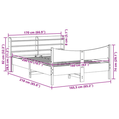 Rám Postele S Čelem Bílý 160 X 200 Cm Masivní Borové Dřevo