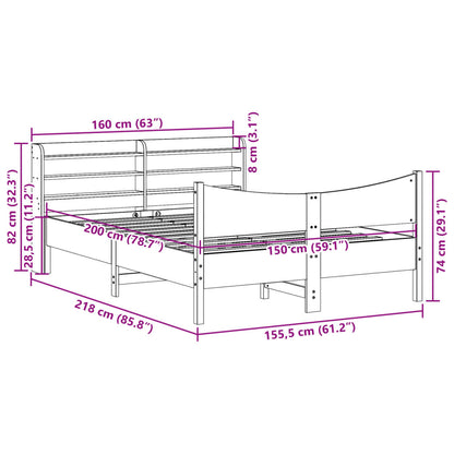 Rám Postele S Čelem Bílý 150X200 Cm Masivní Borovice