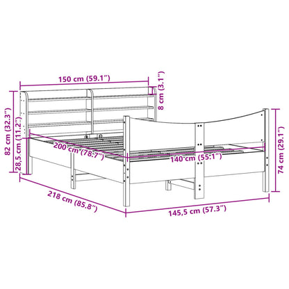 Rám Postele S Čelem Bílý 140 X 200 Cm Masivní Borové Dřevo