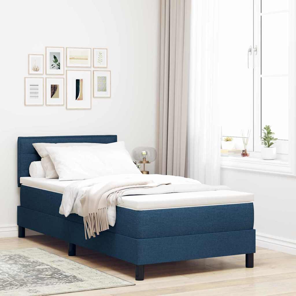 Postel S Boxspringem S Čelo Modrá 100 X 200 Cm Textil