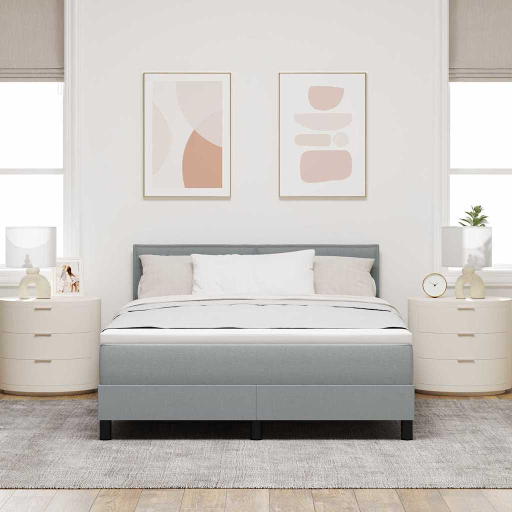 Postel S Boxspringem S Čelo Světle Šedá 140 X 190 Cm Textil