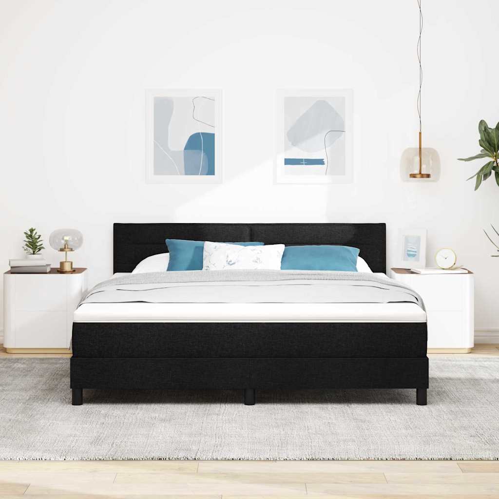 Postel S Boxspringem S Čelo Černý 180 X 200 Cm Textil
