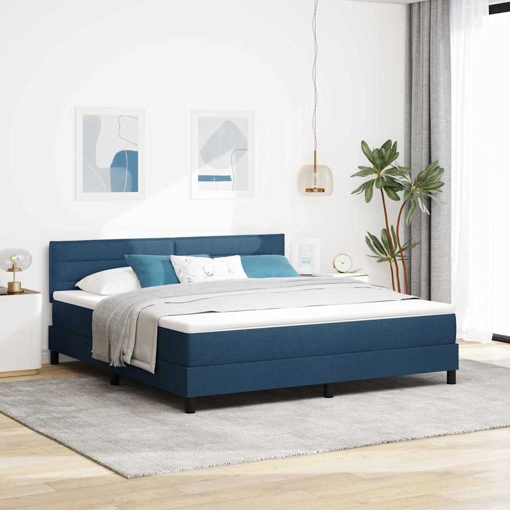 Postel S Boxspringem S Čelo Modrá 180 X 200 Cm Textil
