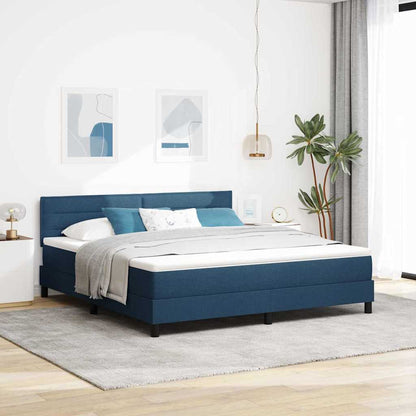 Postel S Boxspringem S Čelo Modrá 180 X 200 Cm Textil