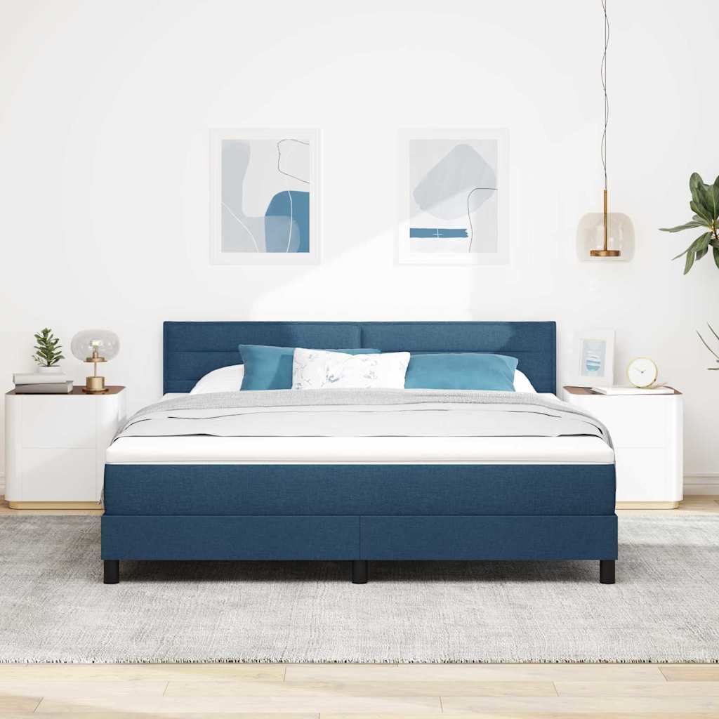 Postel S Boxspringem S Čelo Modrá 180 X 200 Cm Textil