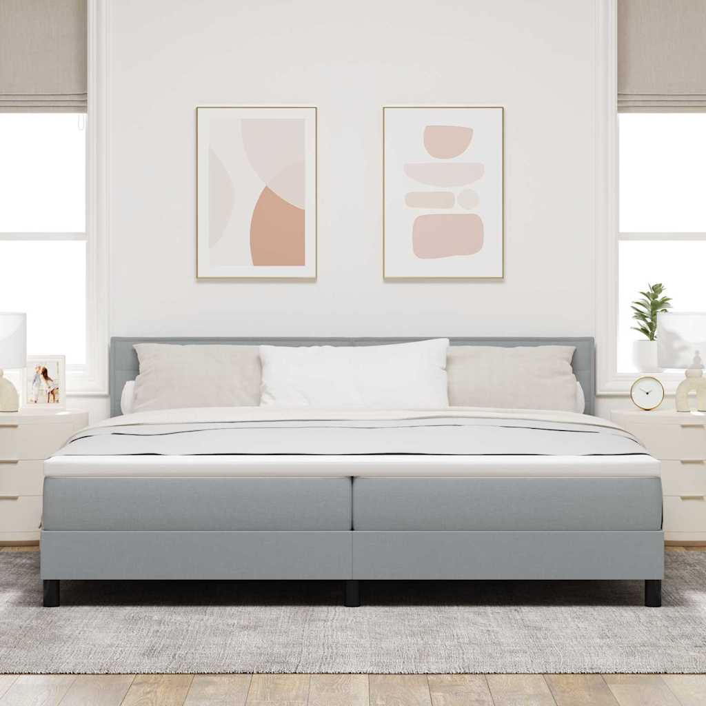 Postel S Boxspringem S Čelo Světle Šedá 200 X 200 Cm Textil