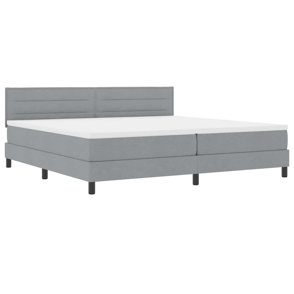 Postel S Boxspringem S Čelo Světle Šedá 200 X 200 Cm Textil