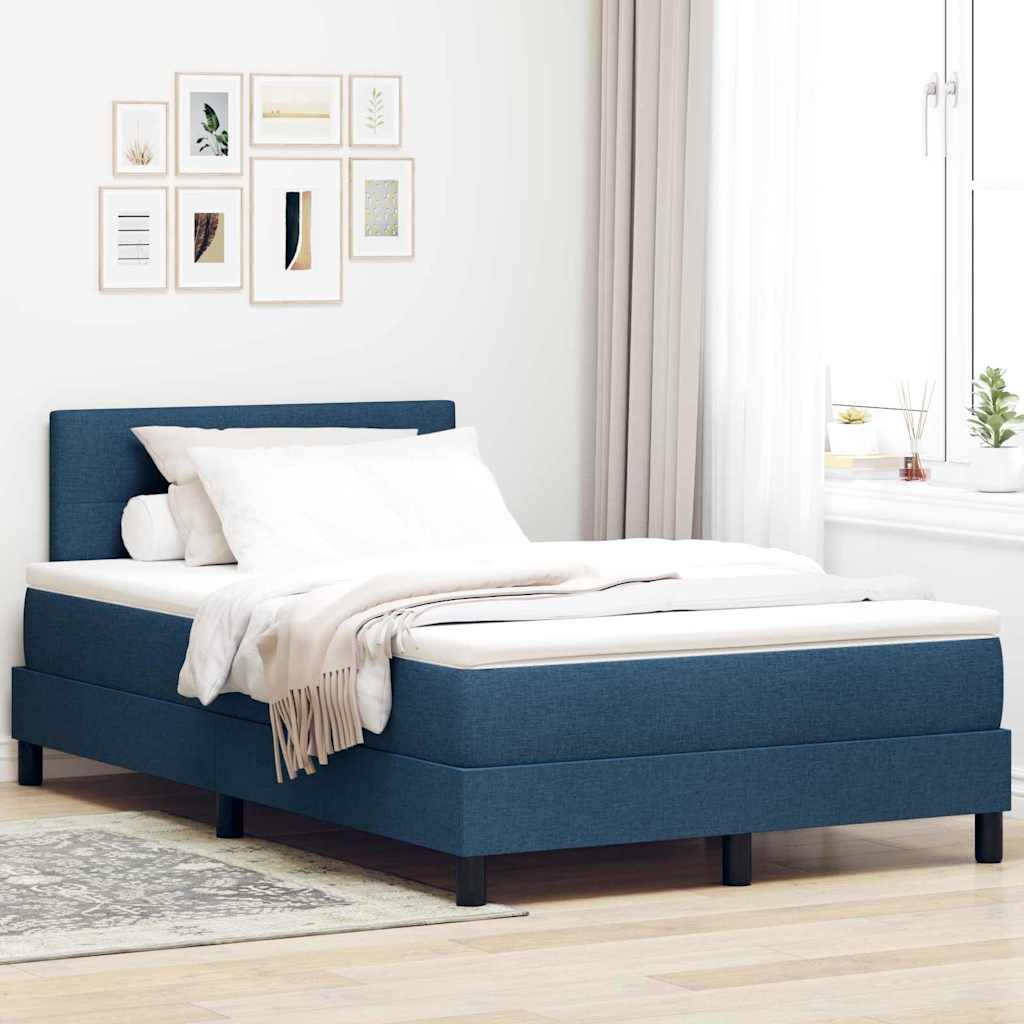Postel S Boxspringem S Čelo Modrá 120 X 200 Cm Textil