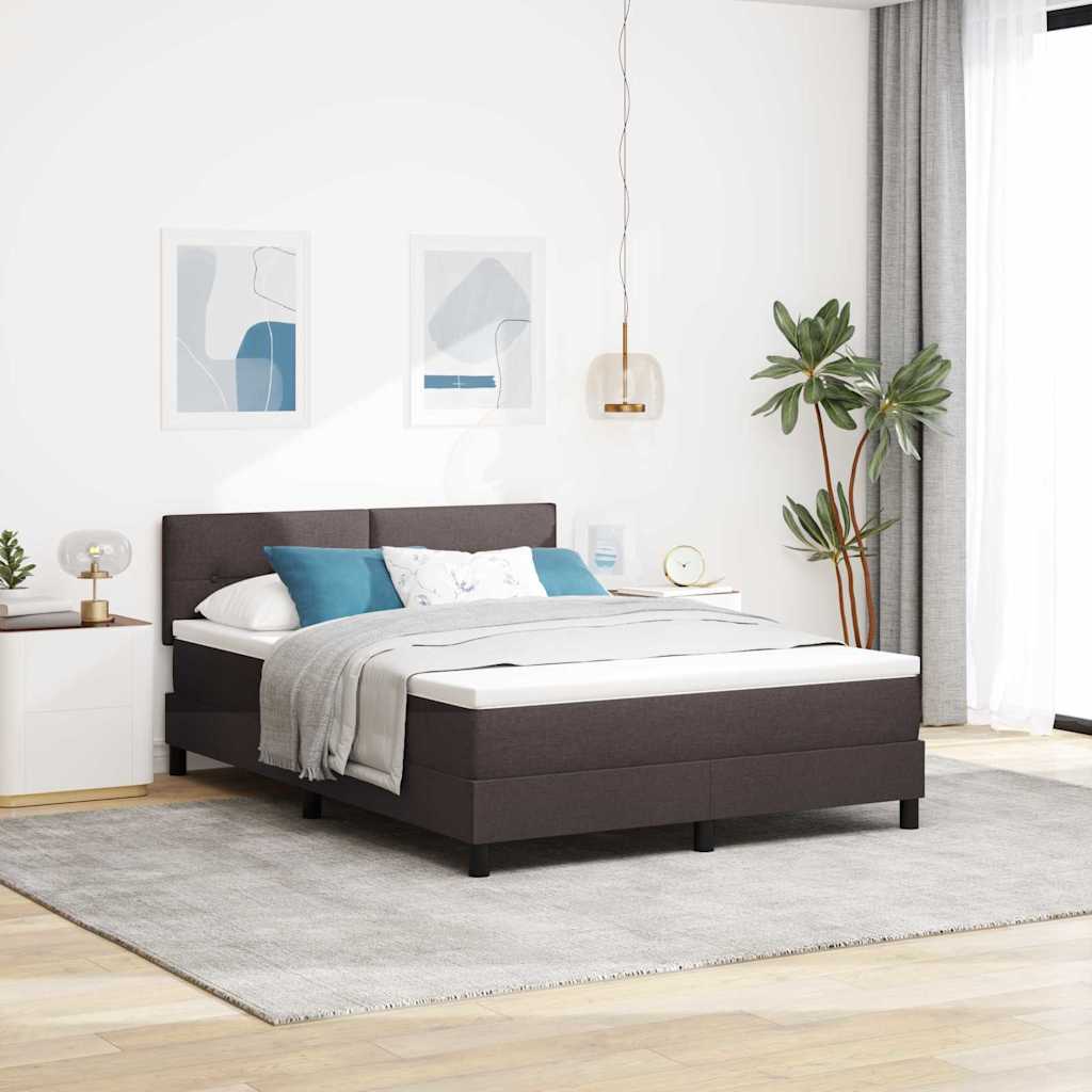 Postel S Boxspringem S Čelo Tmavě Hnědá 140 X 190 Cm Textil