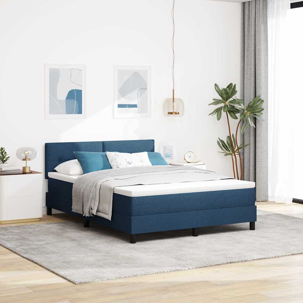 Postel S Boxspringem S Čelo Modrá 140 X 190 Cm Textil