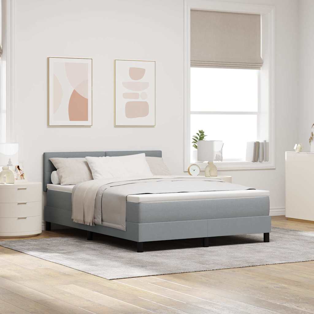 Postel S Boxspringem S Čelo Světle Šedá 140 X 200 Cm Textil