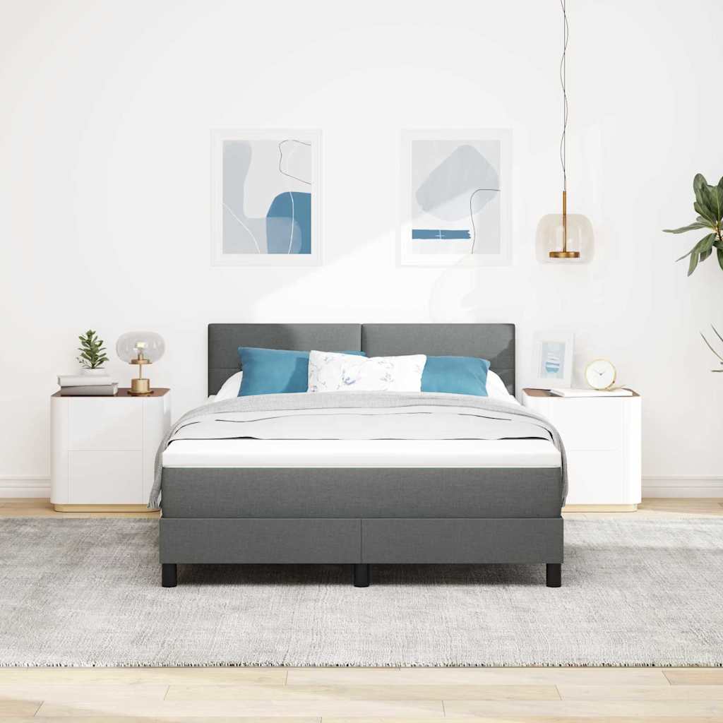 Postel S Boxspringem S Čelo Tmavě Šedá 140 X 200 Cm Textil